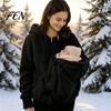 Warm Nursing Hoodie Pet Pouch Zip-up for Women, Cat Dog Carrying Pocket Hooded Velvet Sweatshirt, Winter Fleece Long Sleeves Jacket Animal Lovers