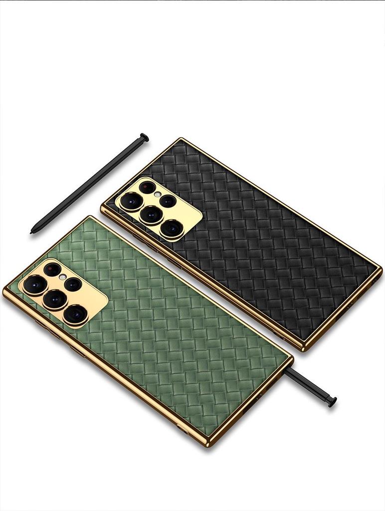 Samsung S23 Ultra Electroplated Woven Leather Protective Case