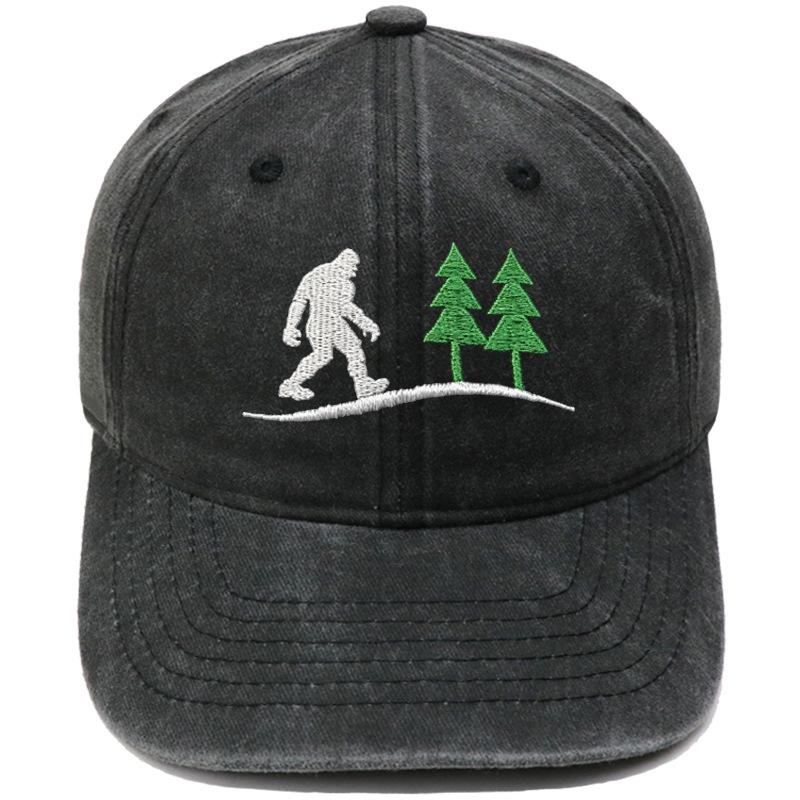 Bigfoot Mountain Forest Pine Embroidery Washed Baseball Cap Outdoor Camping Hiking Female Vintage Old Daddy Hat