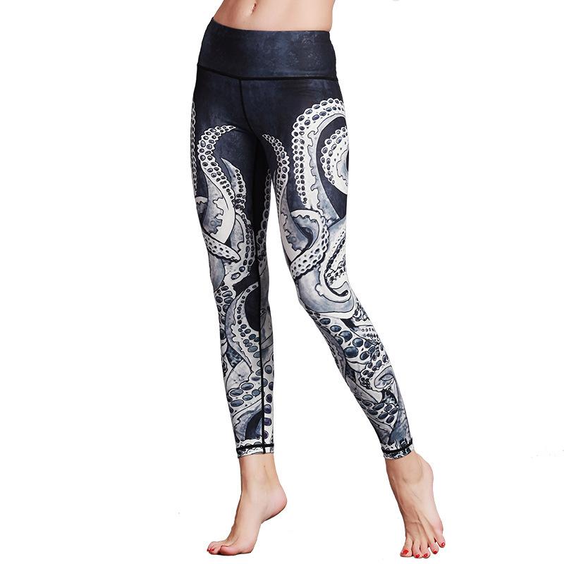 New printed yoga nine-point pants quick-drying outdoor running fitness pants sports tight elastic pants women