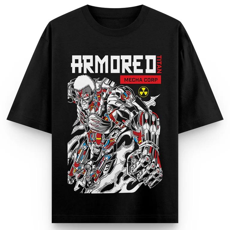 Attack on Titan Anime ARMORED TITAN Printing Oversized Cotton Tshirt Men and Women Harajuku Casual Summer Absorb Sweat Tee 4XL