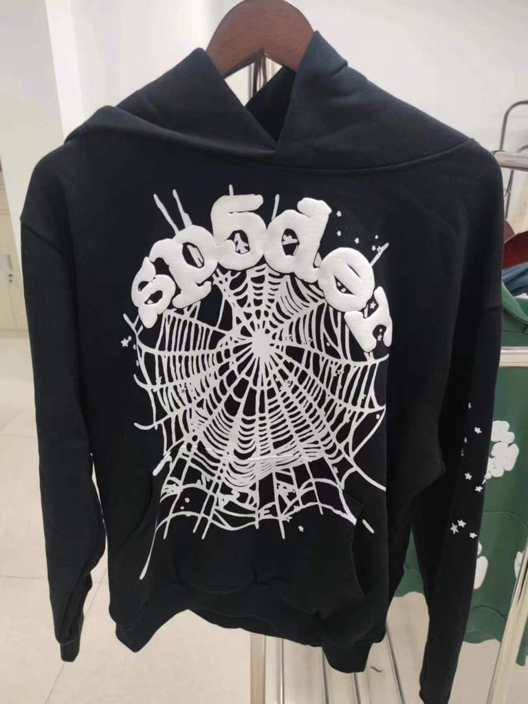 European and American Trendy Brand Sp5der Spider Web Print Hooded Sweater for Men and Women Loose Heavy Fleece Hip Hop Couple Hoodie