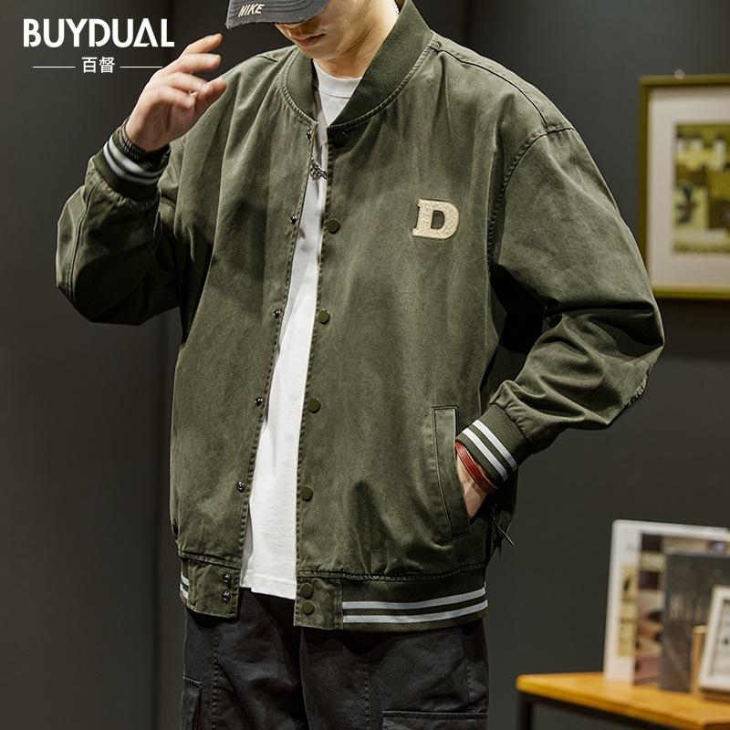 American Washed Retro Tooling Baseball Jacket Men'S Loose And Versatile High-End Ruffian Handsome Men'S Jacket