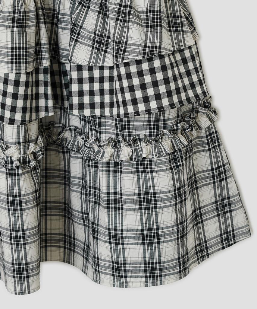 Taibseobiseu Voluminous Check Tier Skirt [Black]