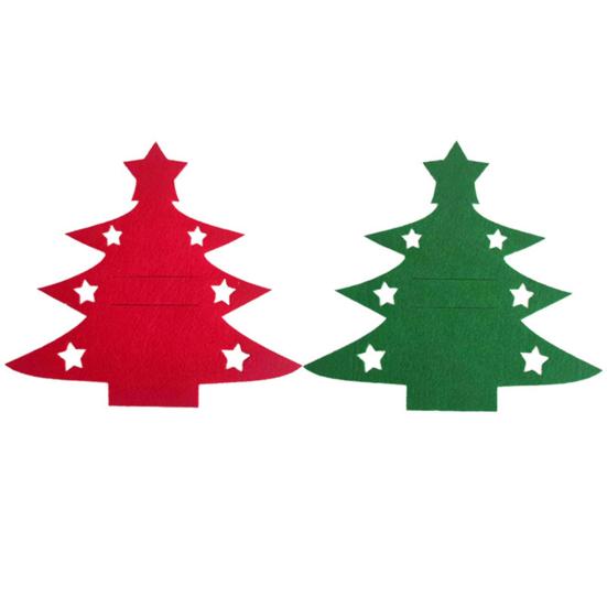 12Pcs Christmas Cutlery Set Christmas Tree Design Felt Washable Reusable Felt Knife Fork Cutlery Bag Holiday Table Decoration