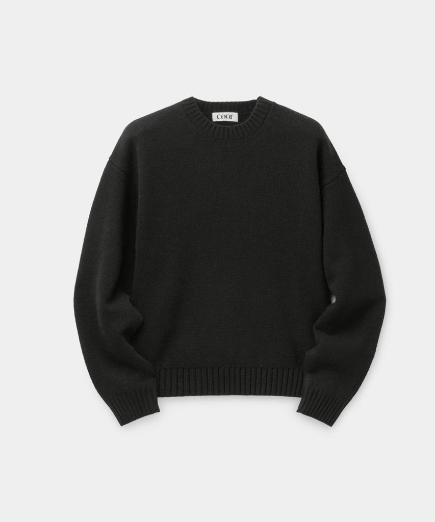 Kueo Wool Crop Crewneck Sweater (Black)