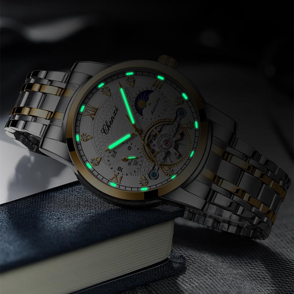 New TOP Brand Luxury Men's Watch With Box Men's Watch Hollow Flywheel Sun Moon Stars Waterproof Steel Band Automatic Men's Mechanical Watches