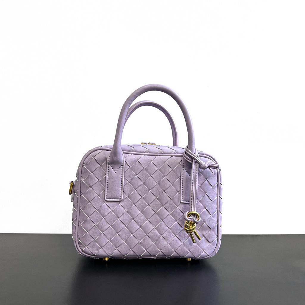 Kleine quadratische Tasche aus gewebtem Rindsleder zum Mitnehmen, Lunchbox-Tasche, Umhängetasche, hochwertige kleine quadratische Tasche aus gewebtem Boston-Stoff