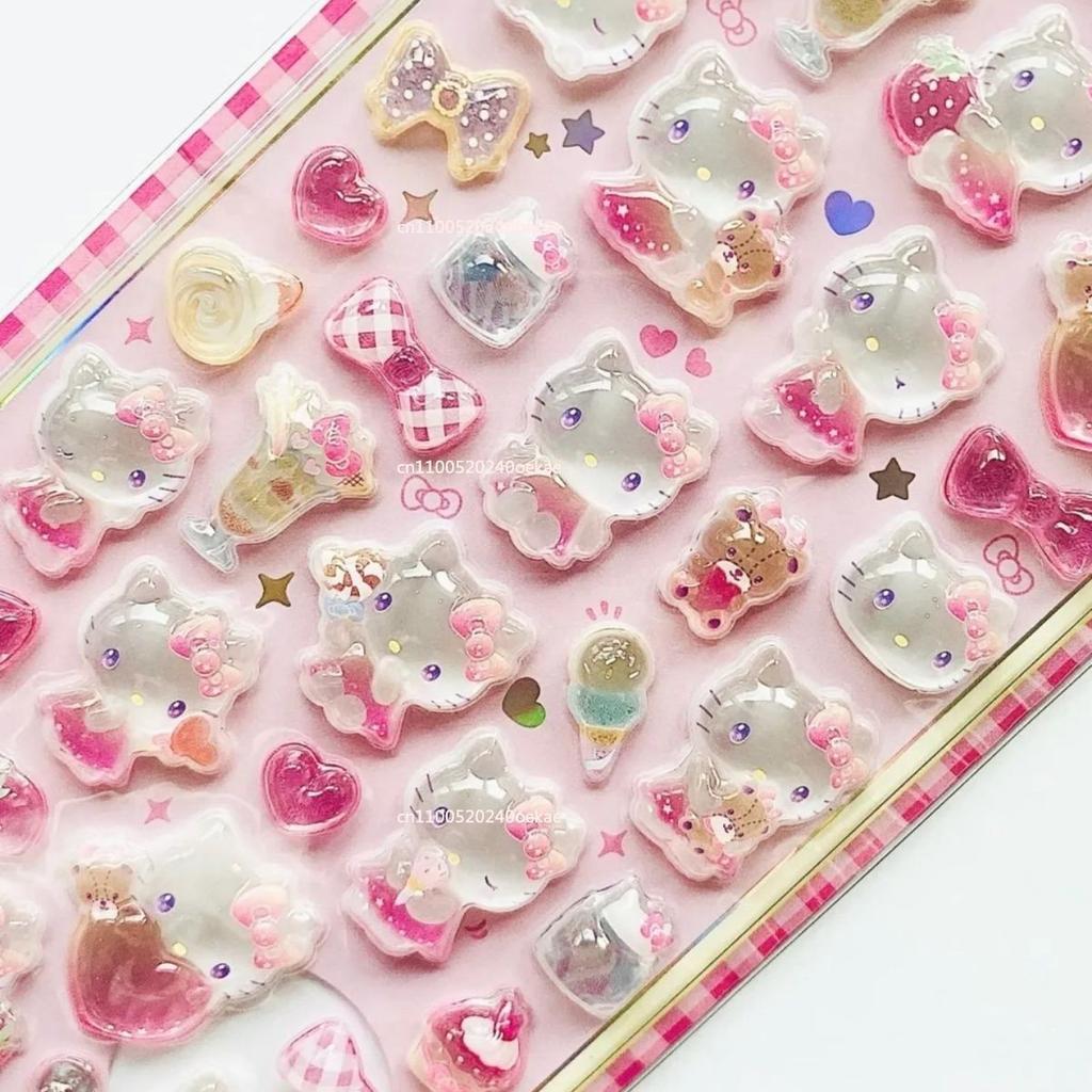 14 Style Anime Kitty Cat Kuromi Cinnamoroll 3D Sanri Stickers Transparent Jelly Crystal Decorative Sticker Phone Case DIY KidToy