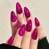 Rose Red Cat Eye Almond Press On Nails 24Pcs Glossy Stick On False Nails Simple DIY Manicure Patches For Women