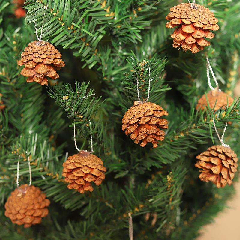 Natural Wooden Pine Cone Christmas Tree Ornaments, Set of 6, 4cm