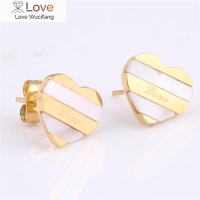 Simple Gold Titanium Steel Heart LOVE Earrings Crystal from Austrian Fit Women and Female For Wedding