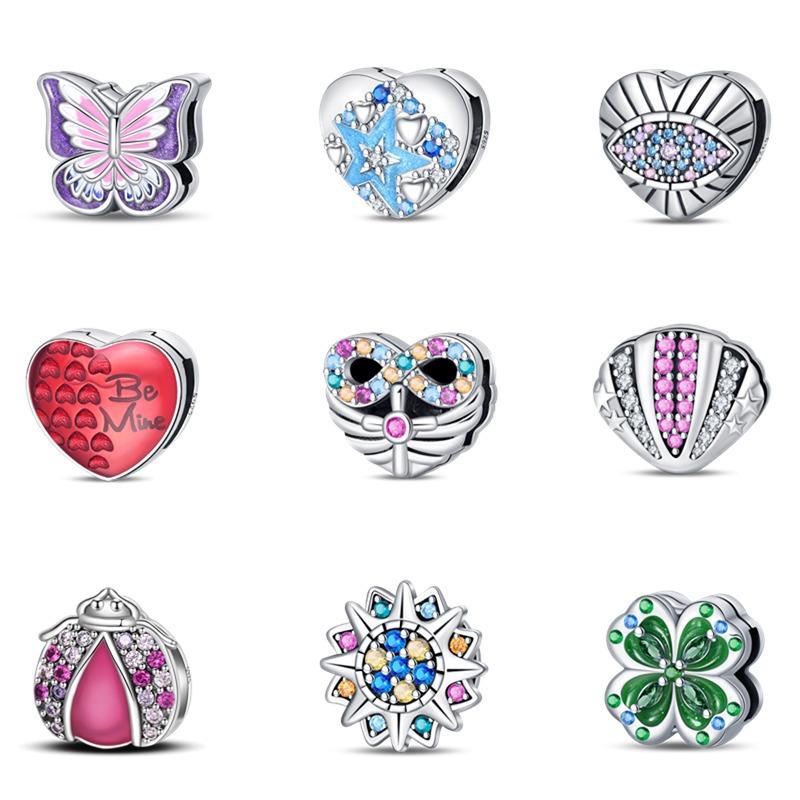 S925 Silver DIY Heart Flat Bead Pendant Bracelet Necklace Jewelry Making Kit with Charm Beads