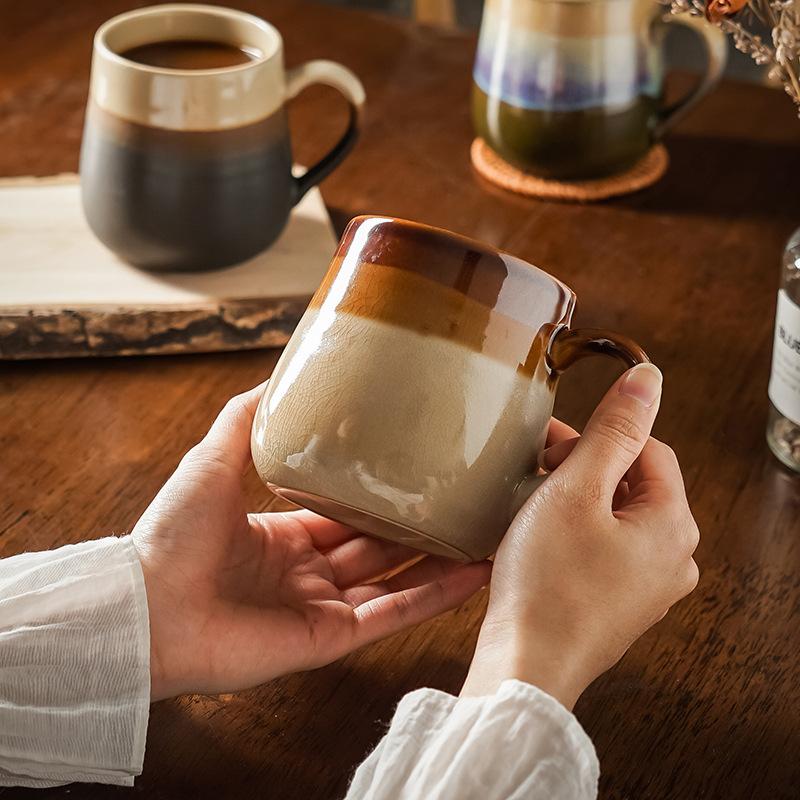 Gradient Creative and Simple Breakfast Cup Universal Couple's Home Coffee Cup Ins Retro Ceramic Mug with Ice Crack