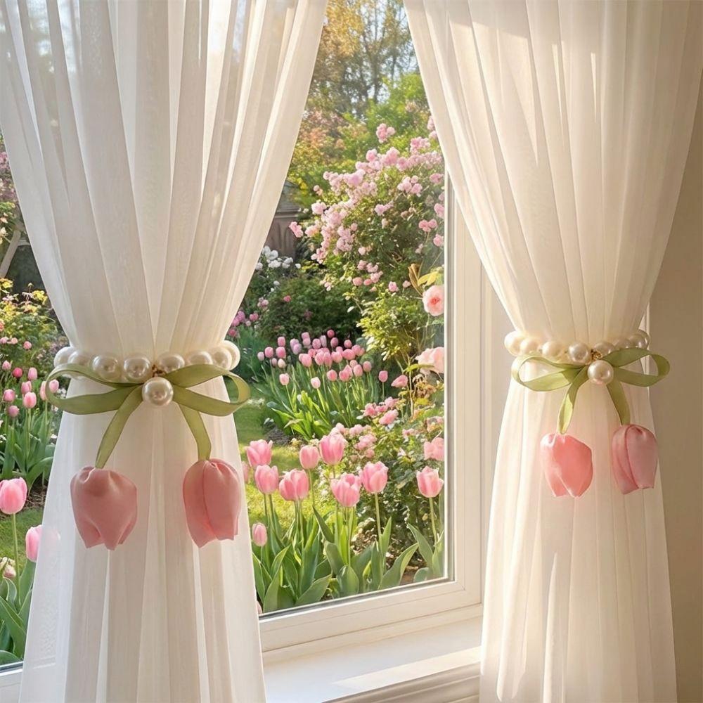 Exquisite Magnetic Buckles Curtain Tiebacks Adjustable Tulip Curtain Straps  Dining Room