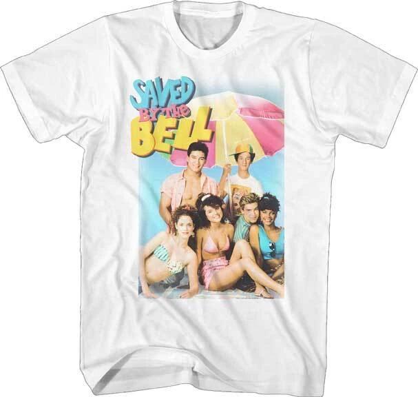 Saved By The Bell TV Show Cast At The Beach With Umbrella Men s T Shirt 2XL