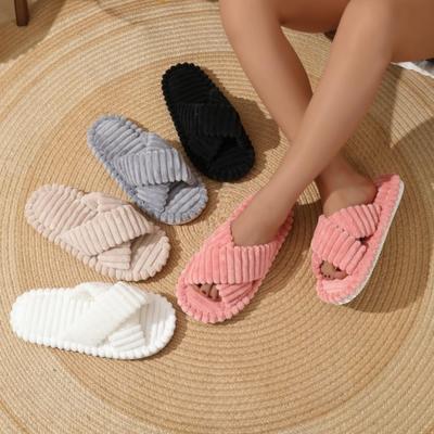Women's Plus Size Plush Cross Strap Cotton Slippers 36-43