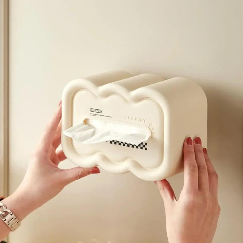 Storage Holder Household Supplies1 Set Tissue Storage Box Spring Design Large Capacity Press Separation Wall Mounted Tissue