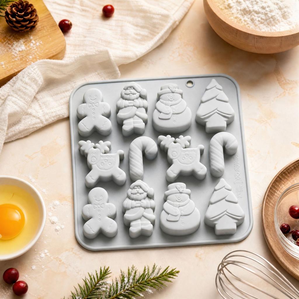 12-Cavity Christmas Themed Silicone Baking with 6 Shapes for and Chocolate Making