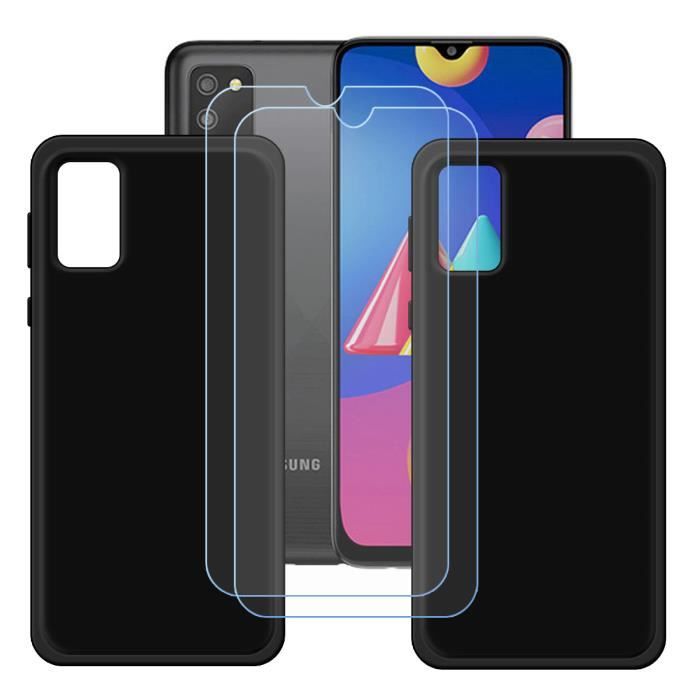 FZ 2 X Noir Coque Pour Samsung Galaxy A02S (6,5") + 2 X Verre trempé, HD Film Protecteur - TPU Case Silicone Cover Case
