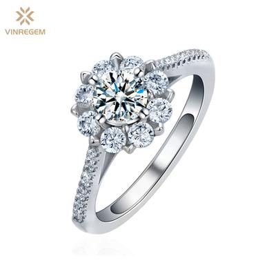 Anillo de Flor de Plata de Ley 925 3EX VVS1 Color D Corte Redondo 5 MM 0.5CT Diamantes de Moissanita Real para Mujeres Fiesta de Boda Joyería Fina Regalos