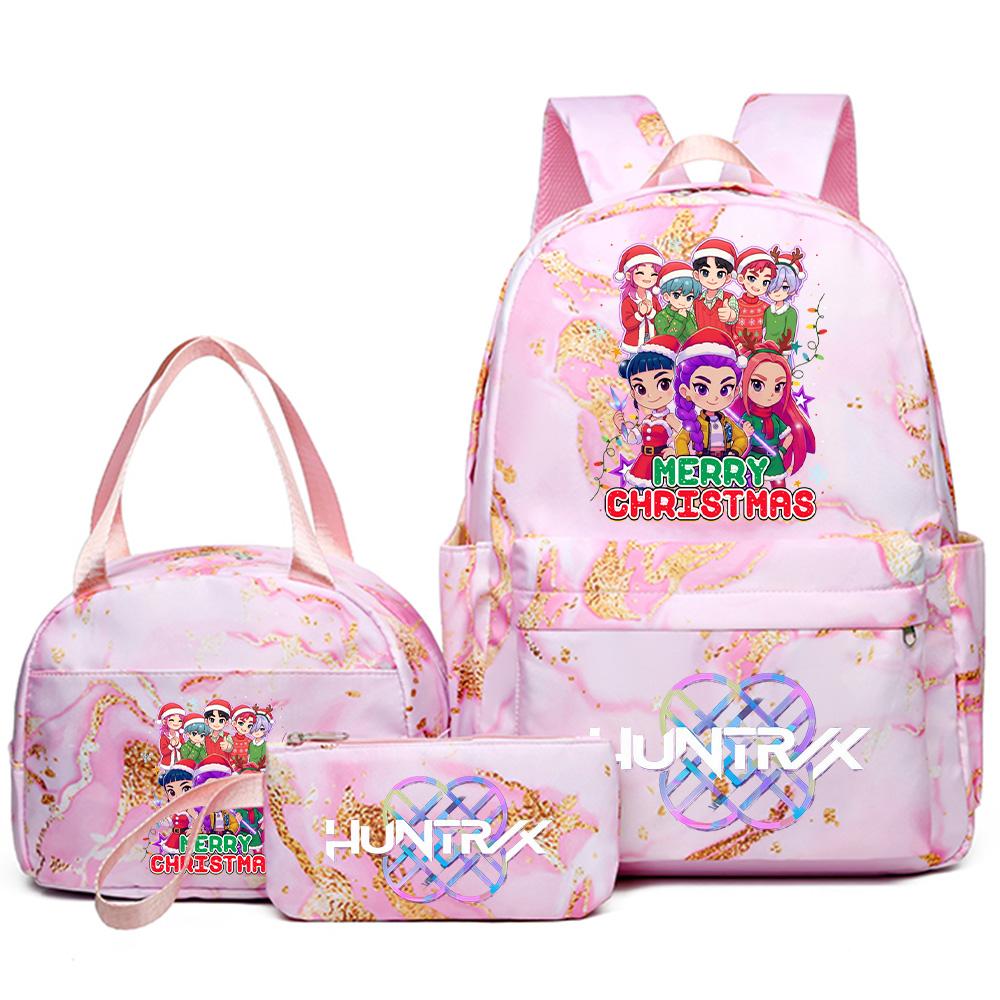 3Pcs/set Christmas Kpop Printed Backpack Handbag Pencil Case for Teenager Student Girl Boy Bookbag Schoolbag Women Large Capacity Travel Bag Kid Gift