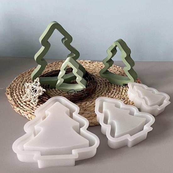 1/3Pcs Christmas Tree Silicone Mold DIY Handmade Hollow Xmas Tree Ornament Crafts Mold Gypsum Cement Epoxy Resin Casting Mold