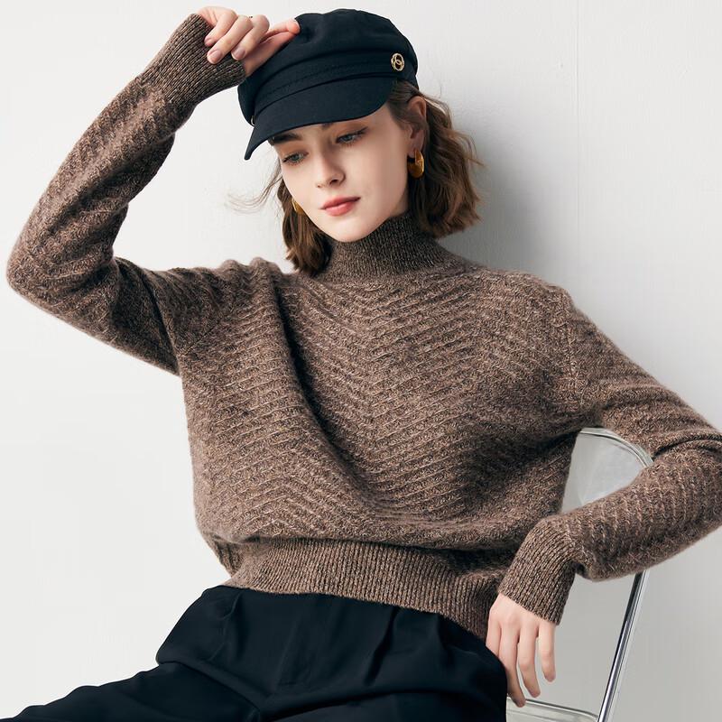 Paluo Women's 100% Cashmere Twill Jacquard Mock Neck Sweater