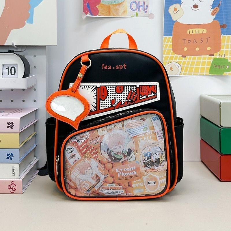 JIAERDI Color Block Comic Backpack Women Anime Badge Transparent Ita Bag Ladies Large Capacity Waterproof Campus Mochilas Mujer