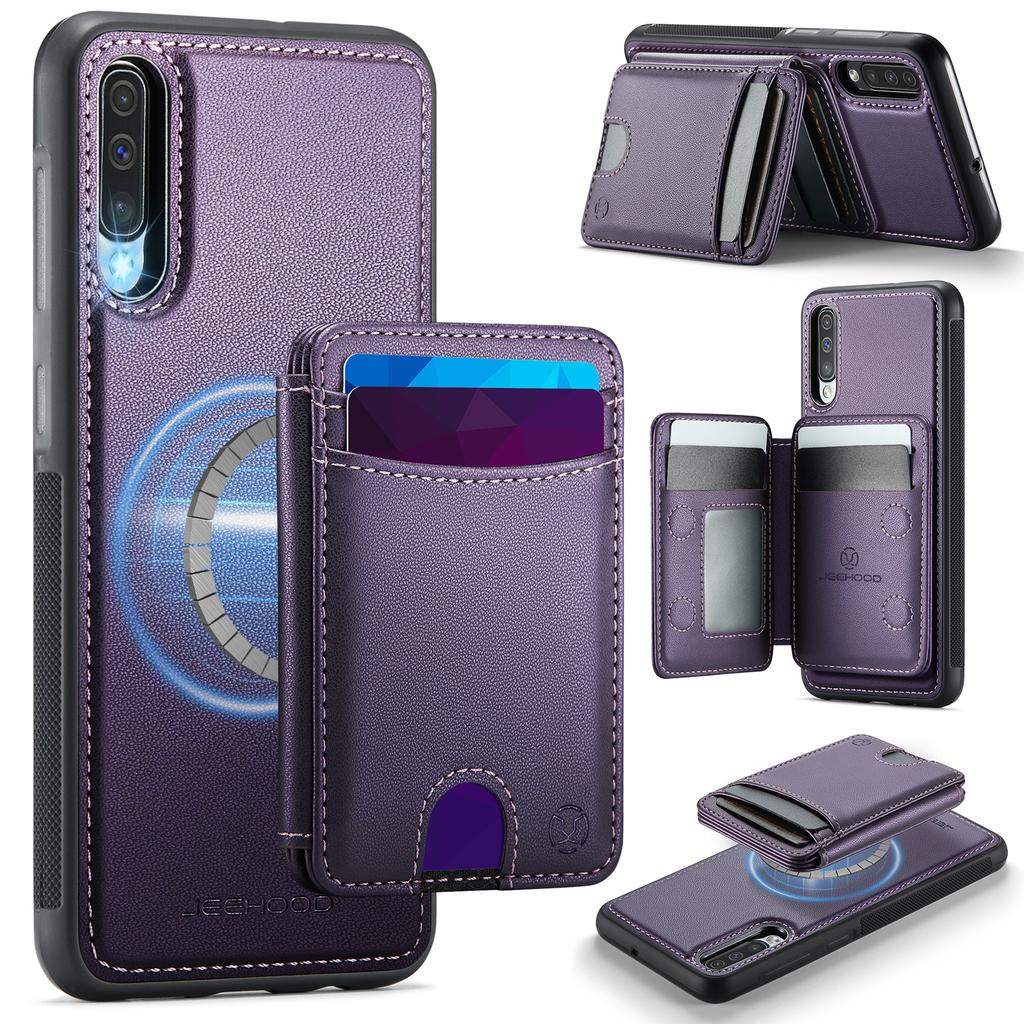 For Samsung Galaxy A50 Magnetic Case JEEHOOD J10 Leather Back Phone Cover with Detachable Card Holder Kickstand
