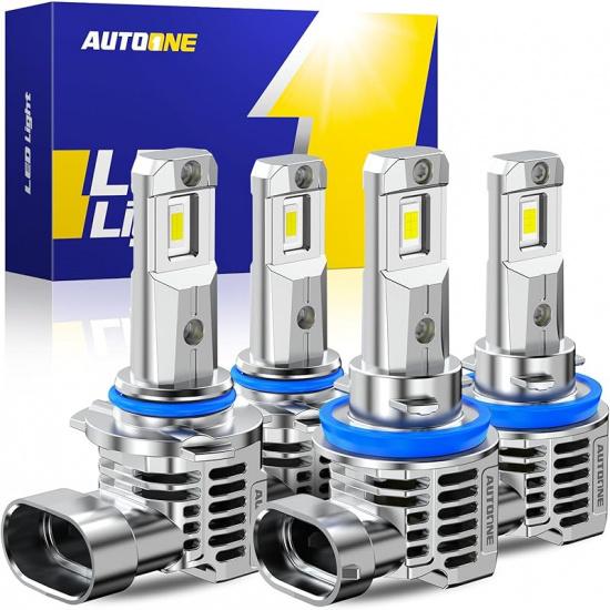 AUTOONE 80000LM 9005/HB3 And H11/H9/H8 Fog Light Bulbs, 800% Brightness HB3 H11 Bulbs Combo With Cooling Fan, 6500K White, Pack Of 4