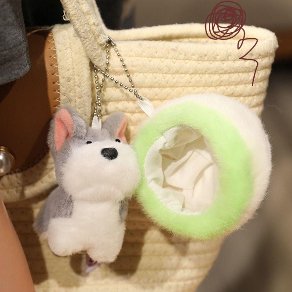 Bag Charm Puppy Nest Plush Keychain Puppy Dolls Schnauzer Plush Pendant  Kids Toy