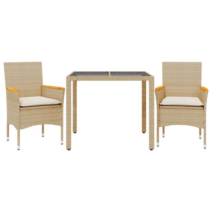 VidaXL Ensemble à manger de jardin et coussins 3 pcs beige rotin verre, ensemble de salle à manger d'extérieur, meuble de 3278657