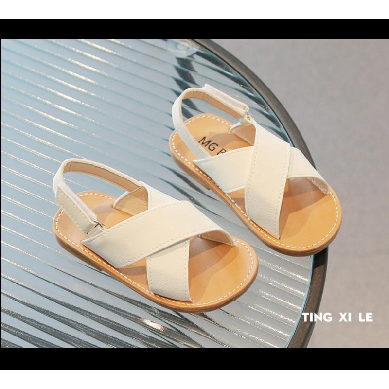 Kids Cross Strap Open Toe Velcro Sandals Summer Casual Beach Shoes For Boys Girls