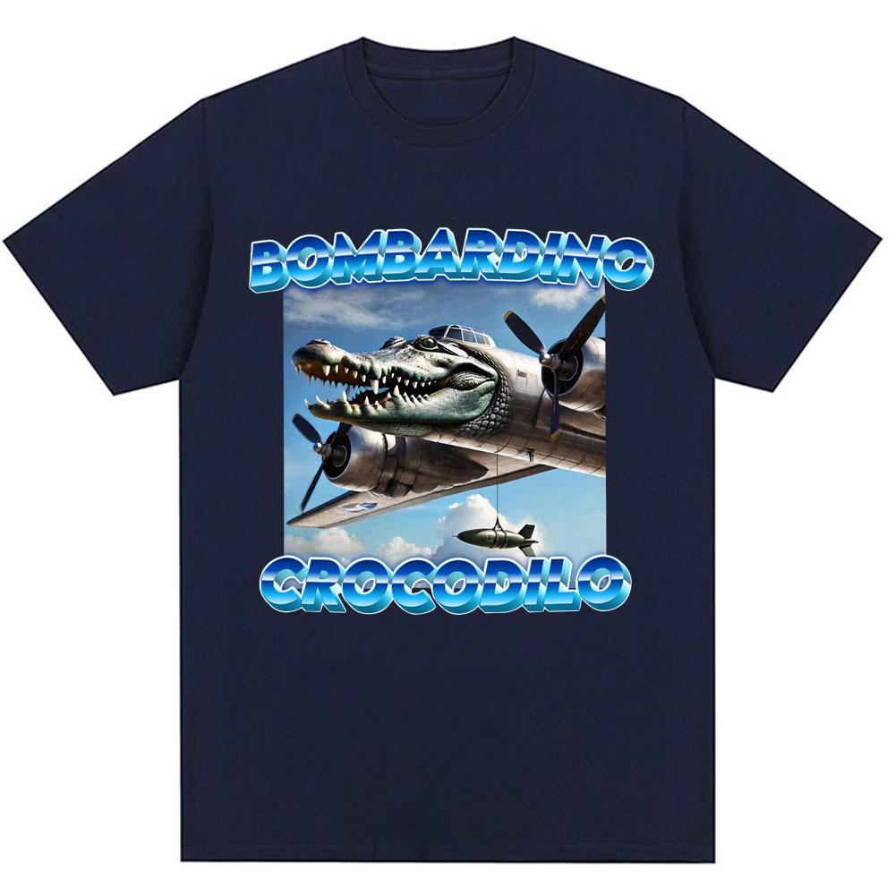 Bombardiro Krokodil Gator Lustiges Meme T-Shirt Humor Italienischer Hirnfraß Vintage Neuheit Geschenk T-Shirts Mode Locker Baumwoll T-Shirts