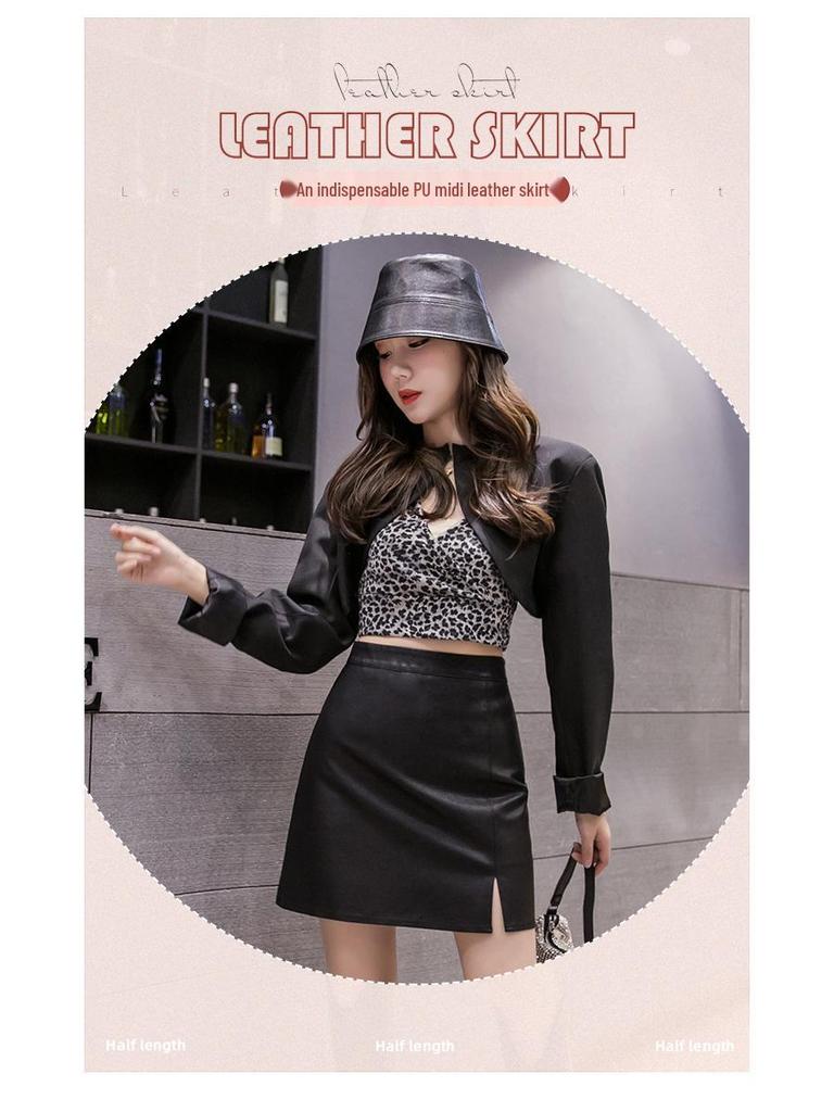 Women's 2023 A-Line PU Leather High-Waist Short Skirt - Autumn/Winter Fashion