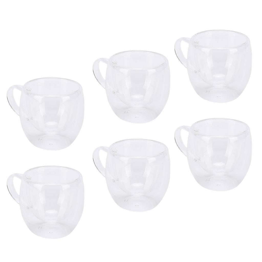 6Pcs Double Wall Glass Coffee Mugs Set Clear Insulated with Handle Egg Shaped for Juice Beer Water 350ml