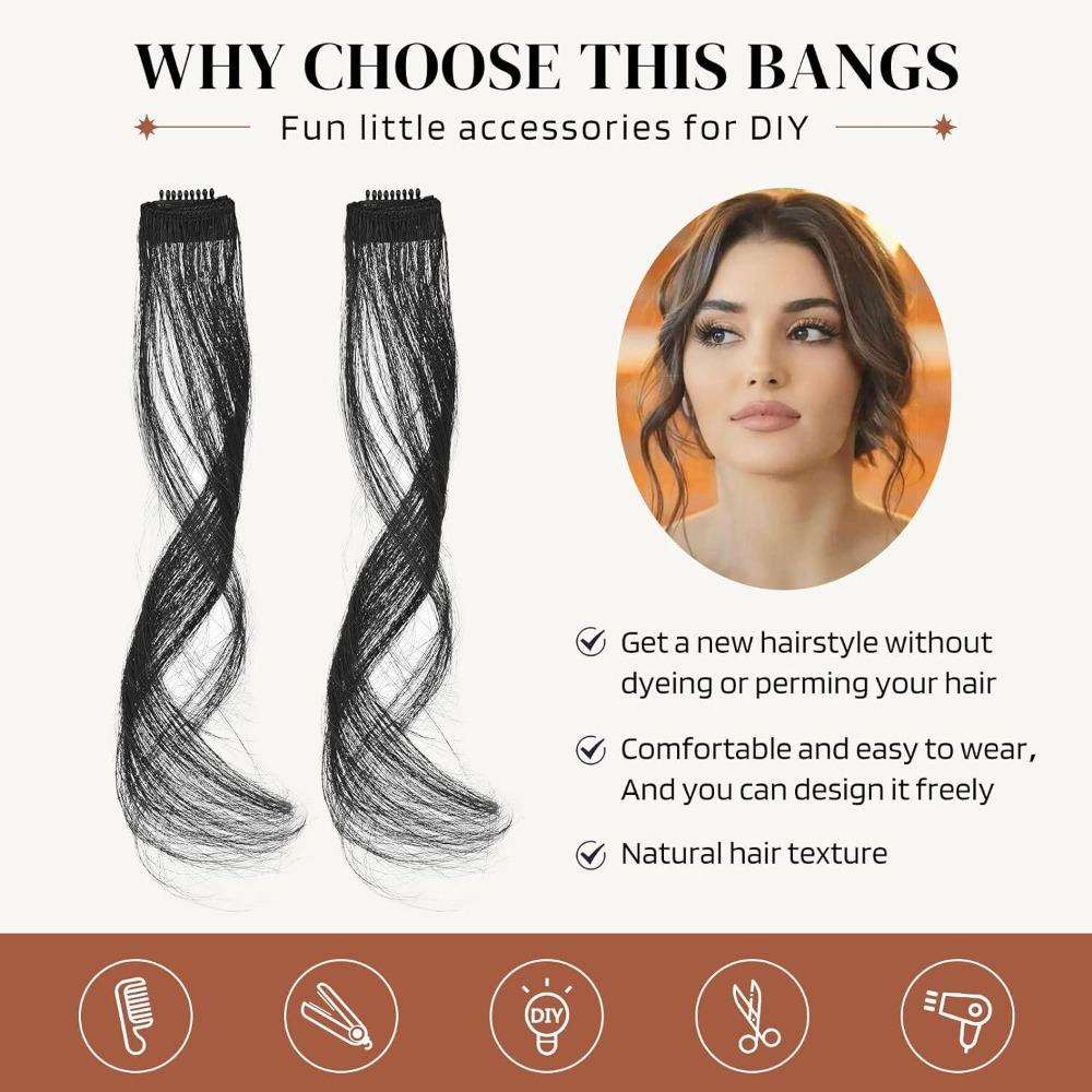 Heat Resistant Side Parting Curved Bangs - Dragon Beard Bangs Pair for Women