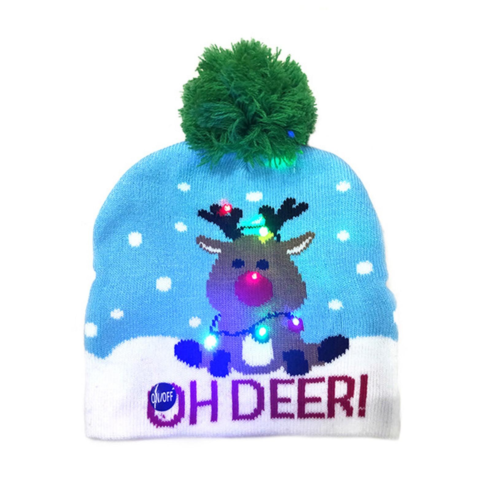 

Funny Led Light Knitted Christmas Light Up Cap Unisex Novelty Hat Kids Hat Xmas Decors Party Hat(battery Included) синій