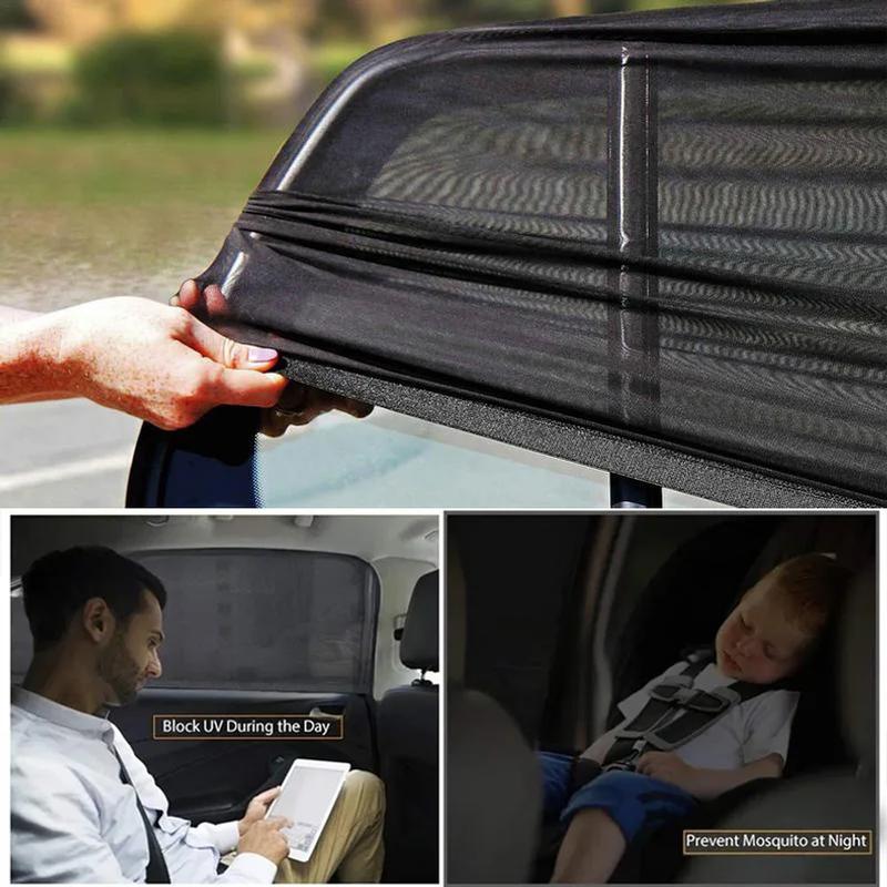 2 uds parasol de ventana lateral trasera de coche protección UV malla de protección previene mosquitos sol Protección de Privacidad cortina plegable