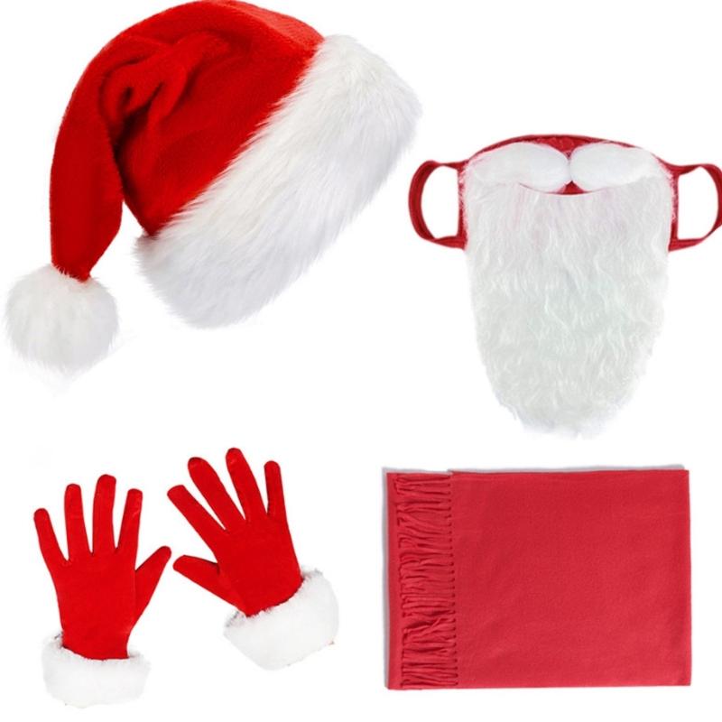 Christmas Santa Clauses Costume Beard Mask Western Cowboy Hats Santa Suit Complete Deluxe Santa Outfit Set for Adults