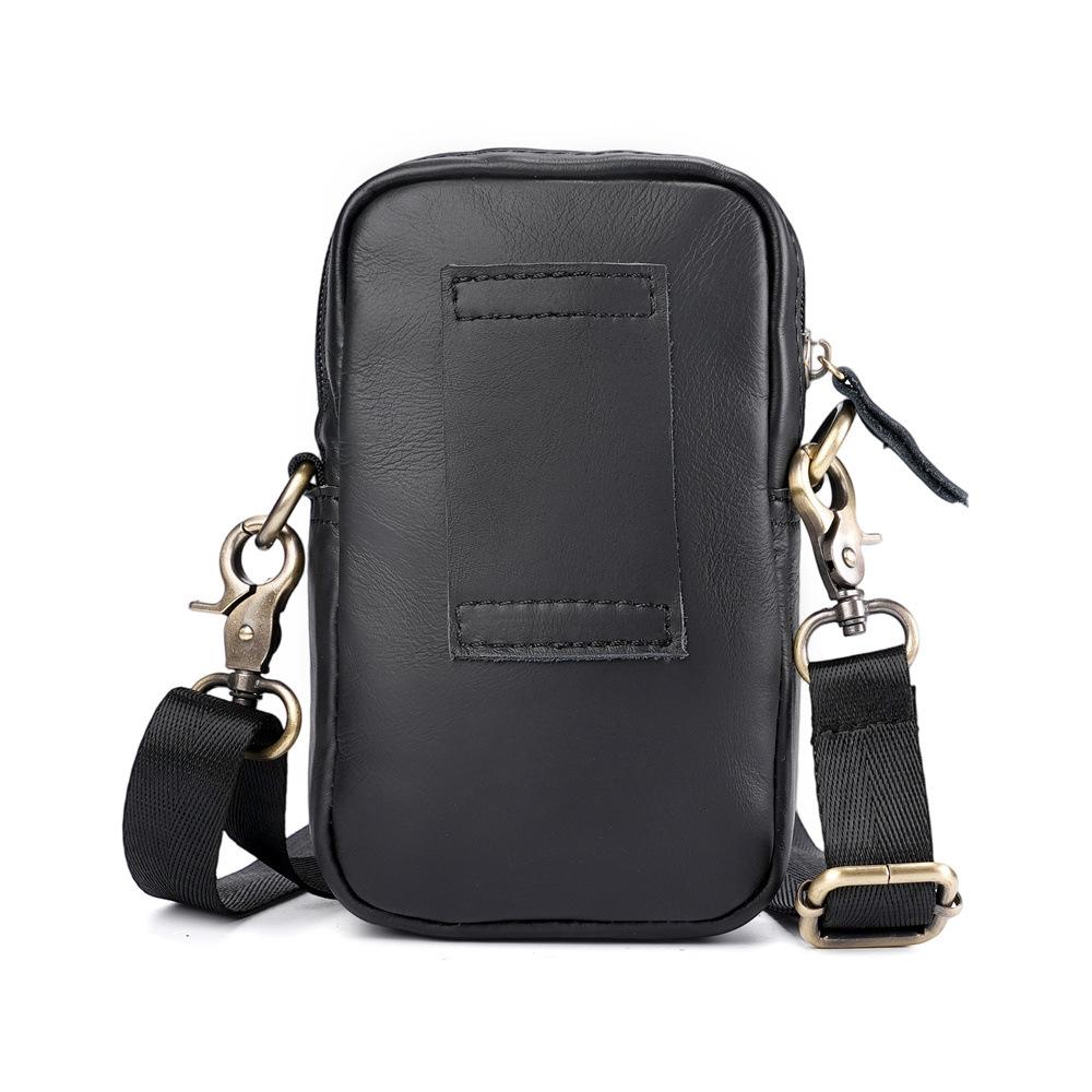Cowhide Leather Waist Bag, Men's Student Sports Outdoor Backpack, Small, Simple, Lightweight, Small Crossbody, Black