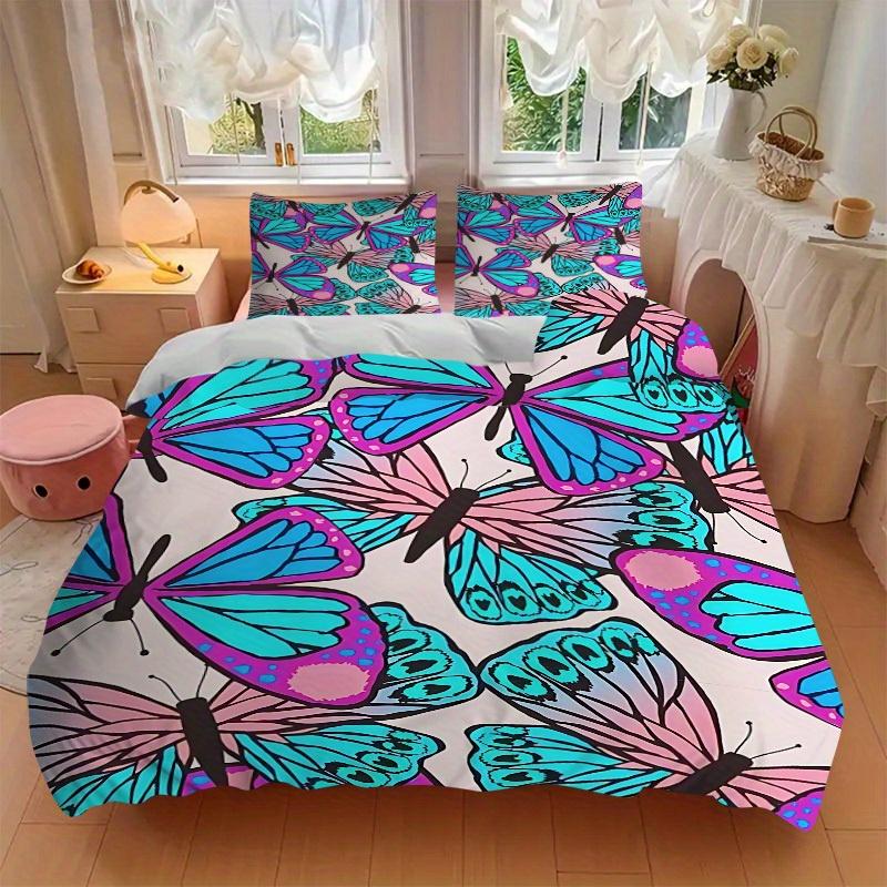 3pcs Butterfly Print Bedding Set, Breathable And Soft, Suitable for All Seasons Machine Washable, Suitable for Bedroom Decoration,yy250822167