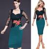 Office Women Sexy V-neck Lace Embroidered Floral Cocktail Evening Party Dress In Premium Quality Fabric