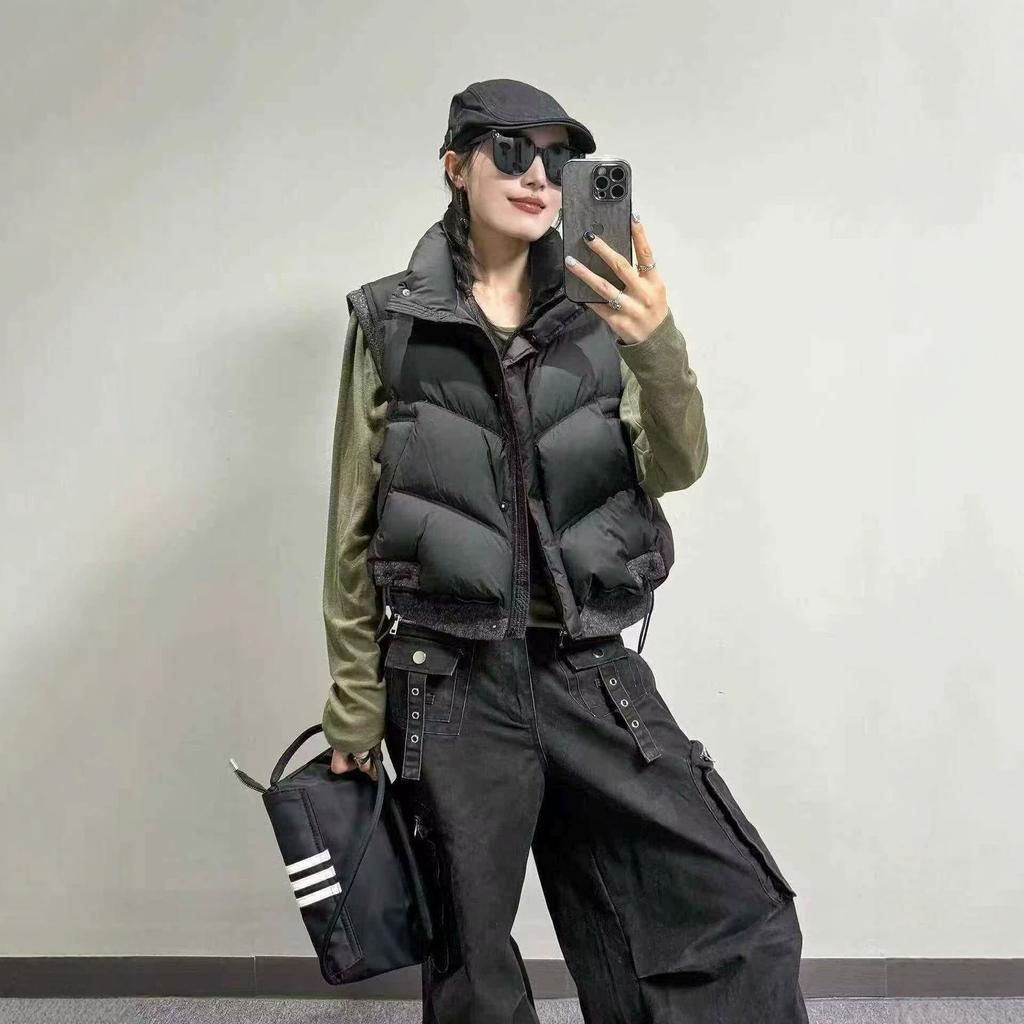 European Station Commuter Stand-up Collar Down Jacket Vest Women's Winter New Vest Fashion Splicing Thermal Vest Tide