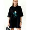Oversized T Shirt Black Mountain Landscape Print For Casual Wear