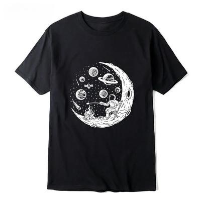 Neuer Astronaut Mond Grillen Lustiges Bedrucktes T-Shirt Herren Damen Vintage Rundhals Locker Baumwolle Herren Kurzarm Übergroßes T-Shirt