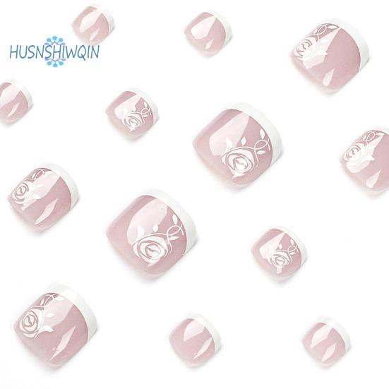 1 Set DIY Nail Art Kit with Glue Wearable False Toenail Short Press-On Nails Rose Flower Pattern Gel Fake Toenails Manicure Accessories