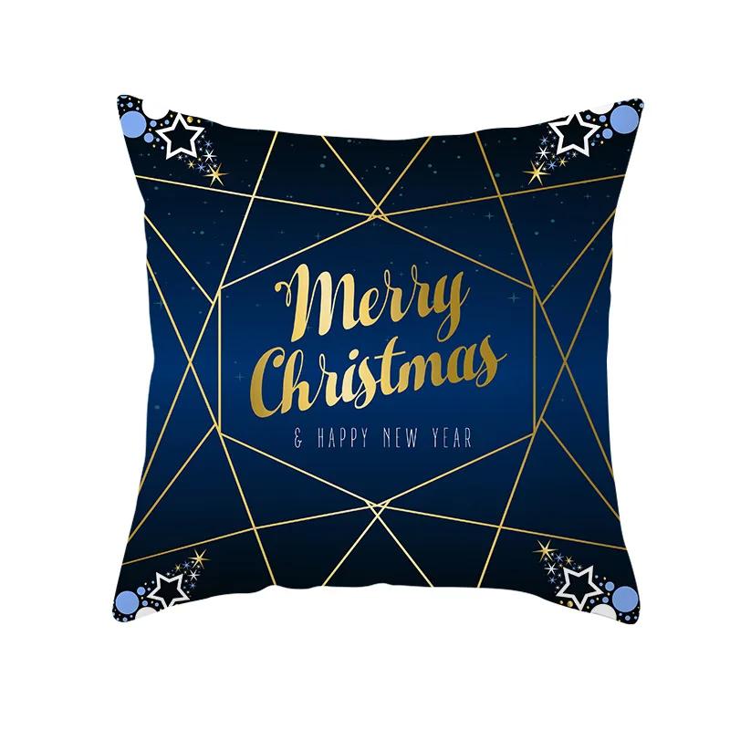 2022 Happy New Year Home Party Decor Cushion Cover Christmas Blue Snowflake Cartoon Printed Pillow Cover Xmas Pillowcase 45x45cm