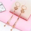 Pendientes Largos de Moda de Alto Grado con Flecos de Serpiente Redondos de Hueso, Flor de Rosa Dorada Rosa Hueca de Amor